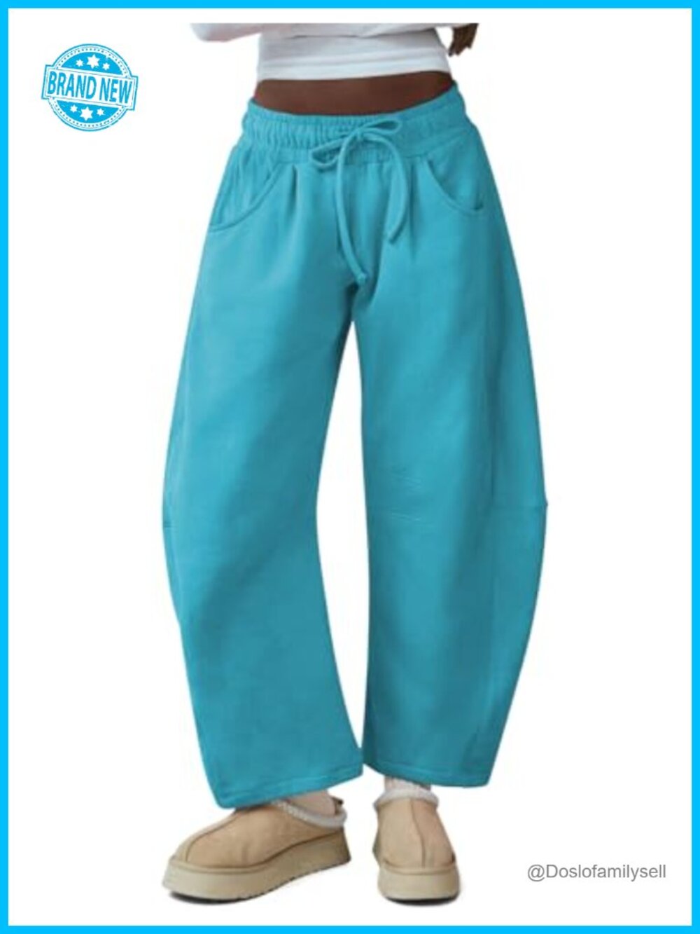 Women's High Waisted Barrel Leg Sweatpants Drawstring Wide Leg Baggy Cotton